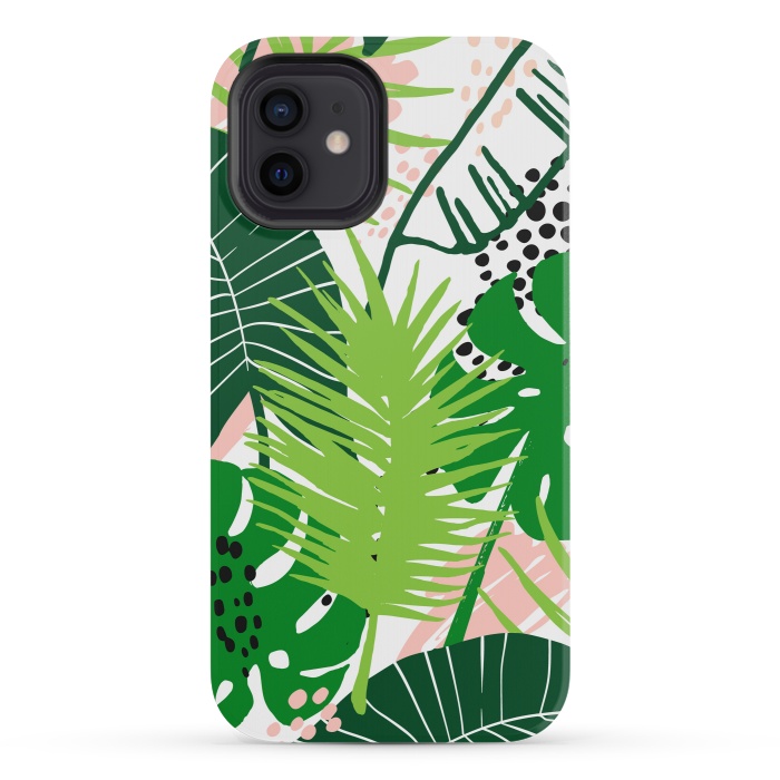 iPhone 12 mini StrongFit Seamless Exotic Pattern with Green Tropical Leaves by ArtsCase
