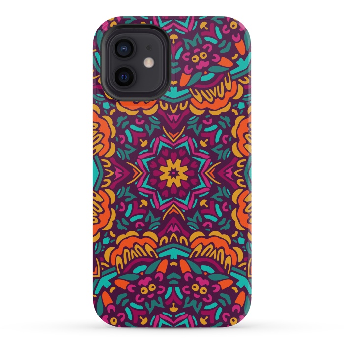 iPhone 12 mini StrongFit Tiled Floral Doodle Design by ArtsCase