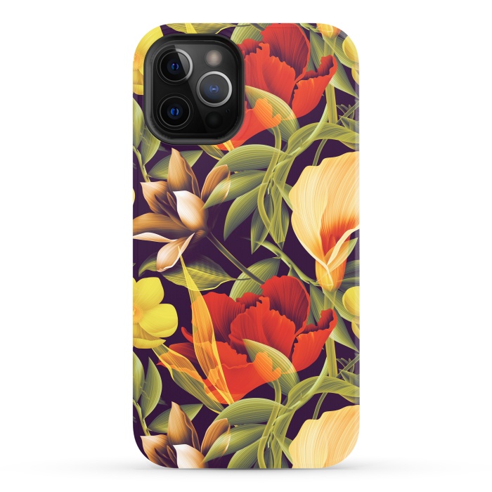 iPhone 12 Pro StrongFit Seamless Tropical Flower Plant and Leaf Pattern by ArtsCase