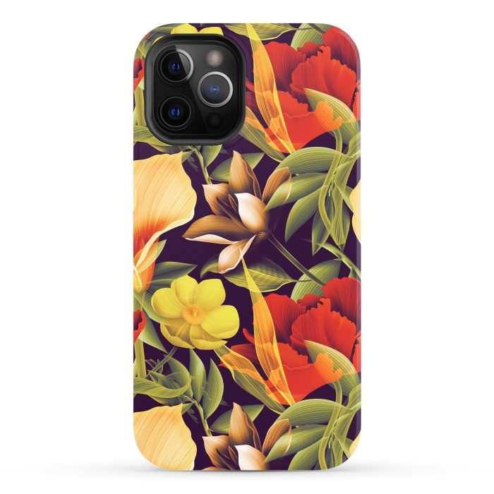 iPhone 12 Pro Max StrongFit Seamless Tropical Flower Plant and Leaf Pattern by ArtsCase