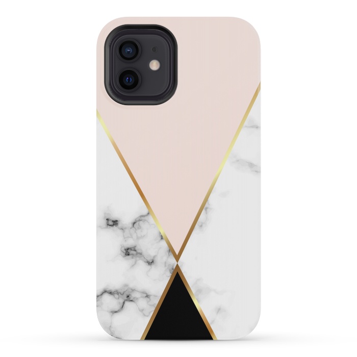 iPhone 12 mini StrongFit Vector Marble Geometric Background with Black and Gold Triangles by ArtsCase