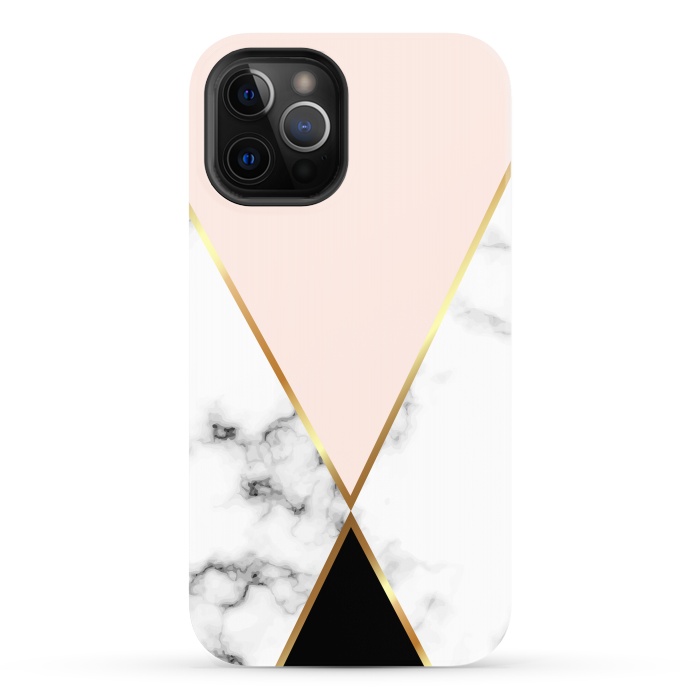 iPhone 12 Pro Max StrongFit Vector Marble Geometric Background with Black and Gold Triangles by ArtsCase