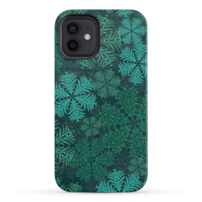 iPhone 12 mini StrongFit Xmas Snowflakes Teal by Lotti Brown