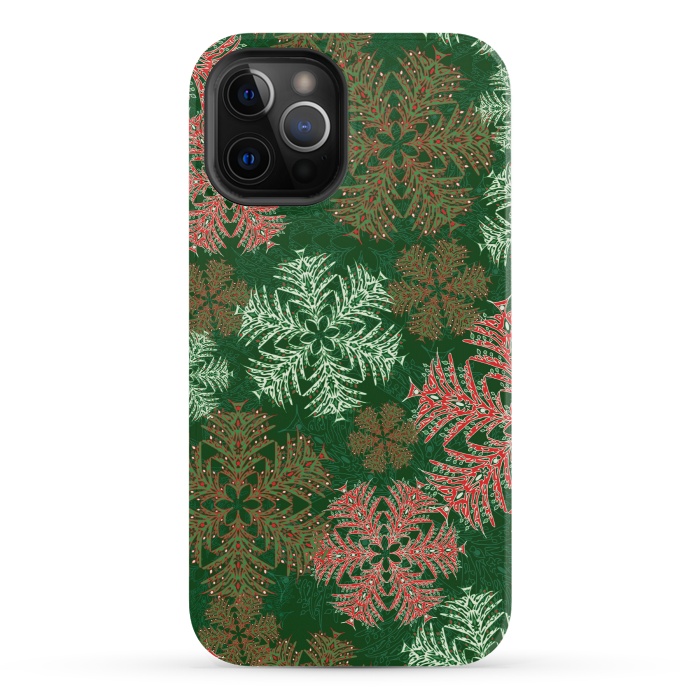 iPhone 12 Pro StrongFit Xmas Snowflakes Red & Green by Lotti Brown