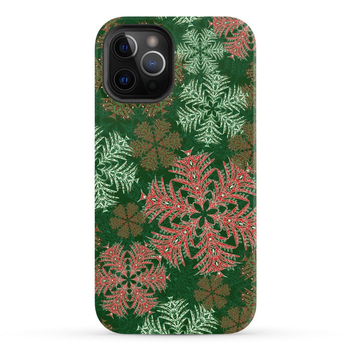 iPhone 12 Pro Max StrongFit Xmas Snowflakes Red & Green by Lotti Brown