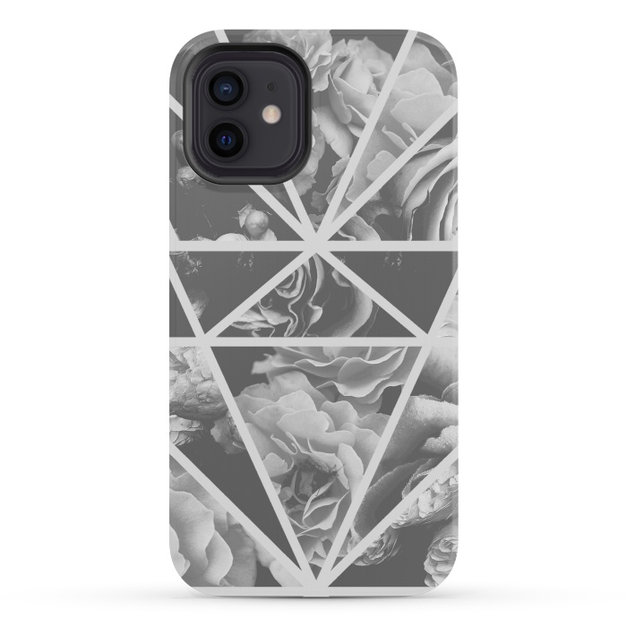 iPhone 12 mini StrongFit Gray rose petals geo collage by Oana 