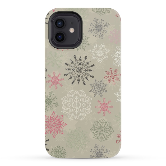 iPhone 12 mini StrongFit Christmas Snowflakes on Light Green by Paula Ohreen