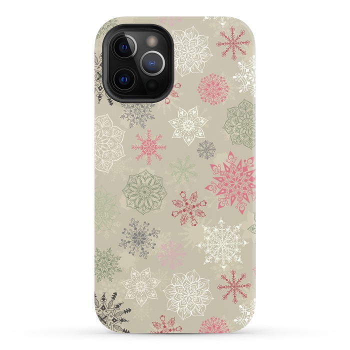 iPhone 12 Pro Max StrongFit Christmas Snowflakes on Light Green by Paula Ohreen