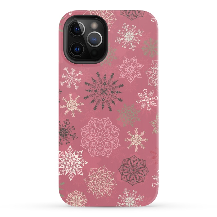 iPhone 12 Pro StrongFit Christmas Snowflakes on Pink by Paula Ohreen
