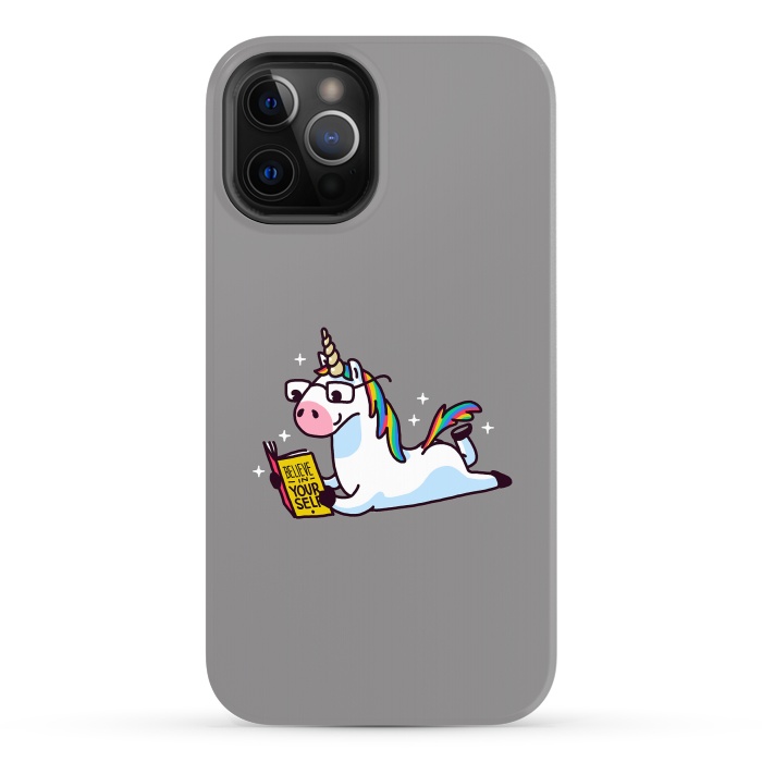 iPhone 12 Pro Max StrongFit Unicorn Reading Book Believe in Yourself Floor by Vó Maria