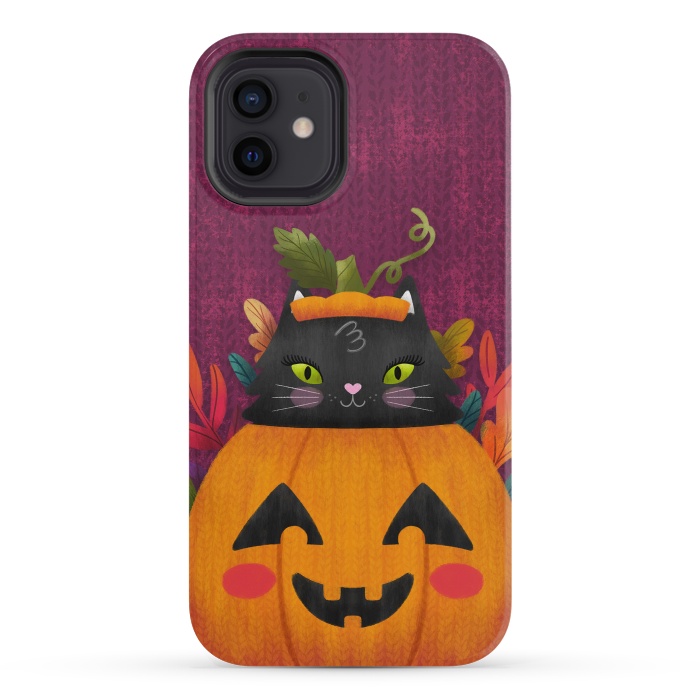 iPhone 12 mini StrongFit Pumpkin Kitty Peekaboo by Noonday Design