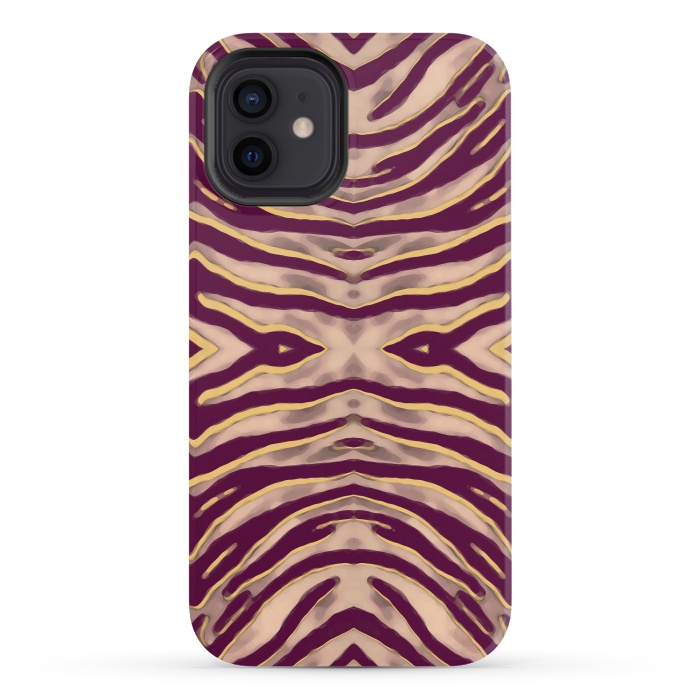 iPhone 12 mini StrongFit Tan brown tiger stripes print by Oana 