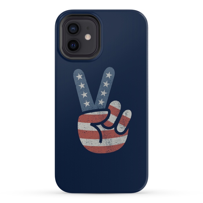iPhone 12 mini StrongFit Peace Love Hand USA Flag Vintage Solid by Vó Maria
