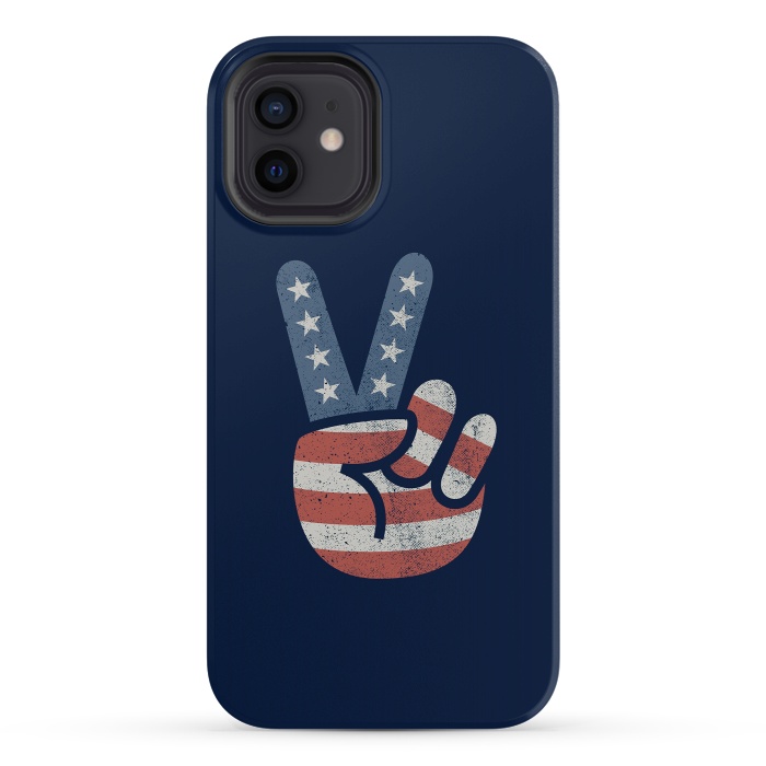 iPhone 12 StrongFit Peace Love Hand USA Flag Vintage Solid by Vó Maria