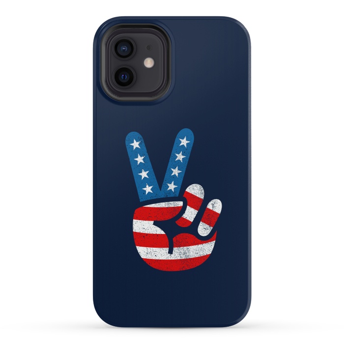 iPhone 12 mini StrongFit Peace Love Hand USA Flag Vintage Solid 2 by Vó Maria
