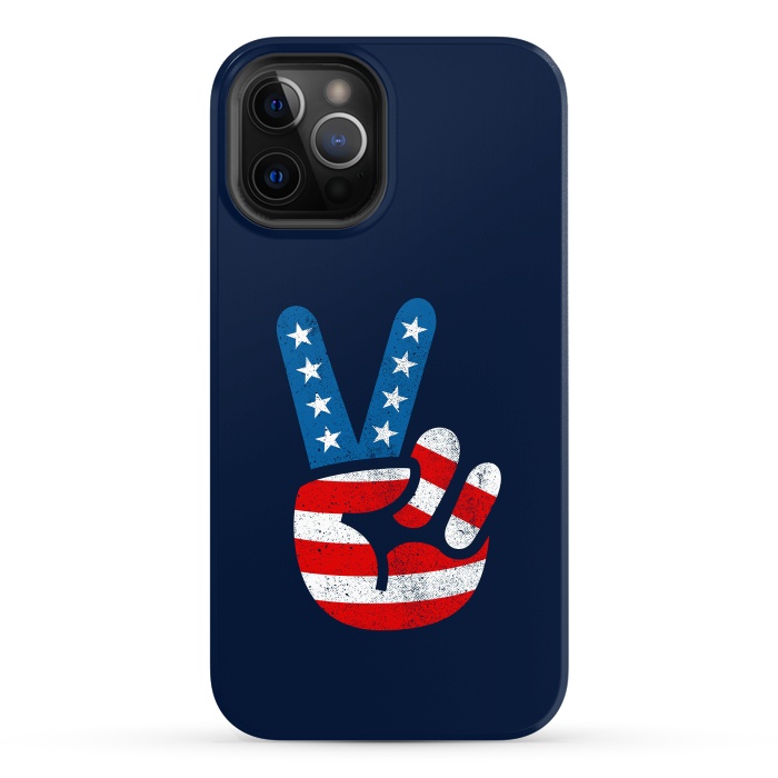 iPhone 12 Pro Max StrongFit Peace Love Hand USA Flag Vintage Solid 2 by Vó Maria