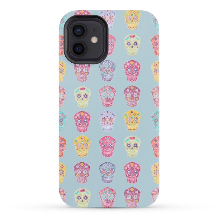 iPhone 12 mini StrongFit Watercolor Mexican Day of the Dead Sugar Skulls by Nic Squirrell