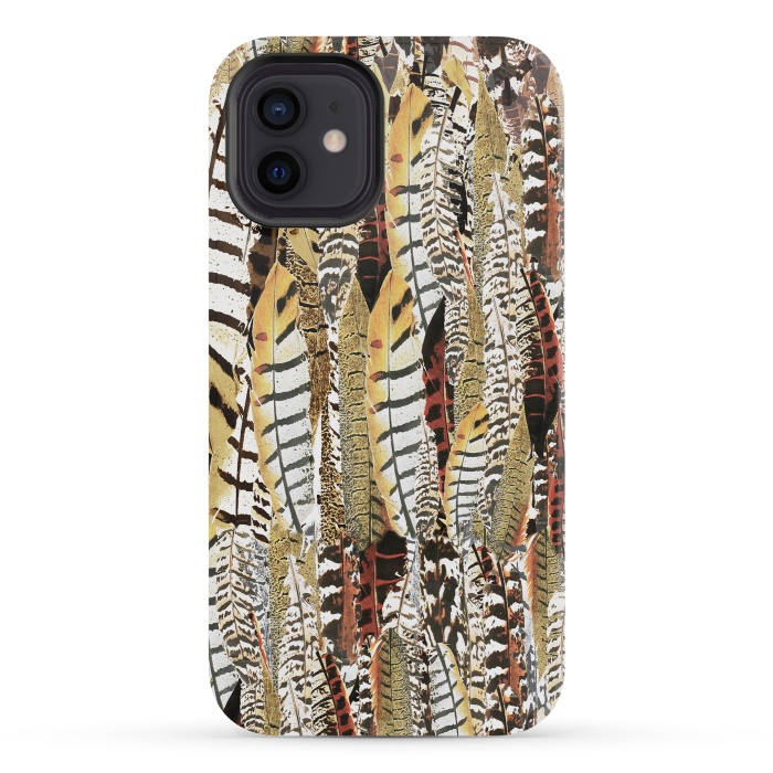 iPhone 12 mini StrongFit Brown feathers vintage pattern by Oana 