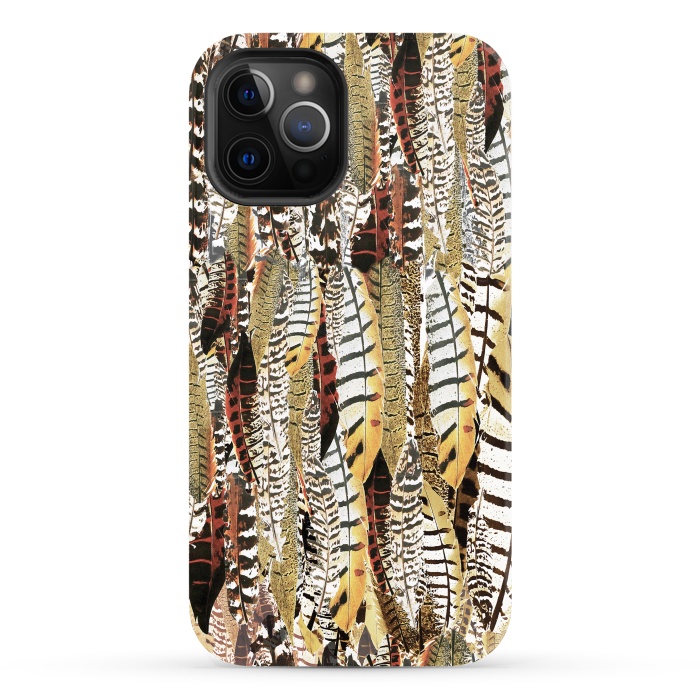 iPhone 12 Pro Max StrongFit Brown feathers vintage pattern by Oana 