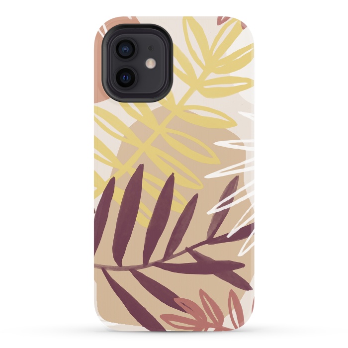 iPhone 12 StrongFit Minimal brown tropical leaves by Oana 