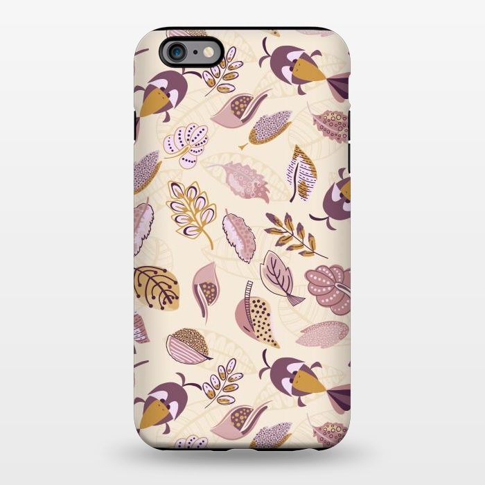 iPhone 6/6s plus StrongFit Cute parrots in a fun tossed pattern with funky leaves in purple and mustard by Paula Ohreen