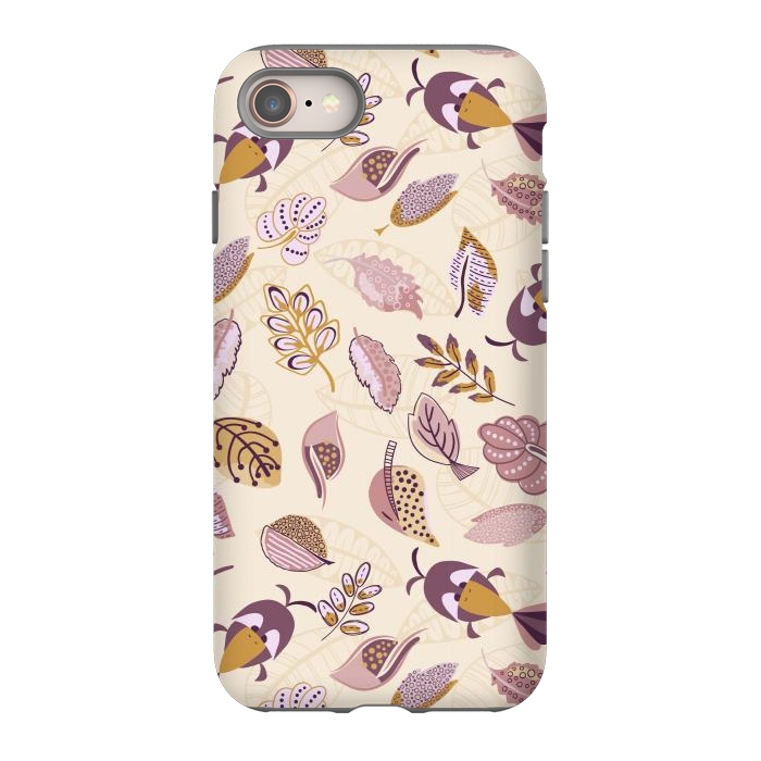 iPhone SE StrongFit Cute parrots in a fun tossed pattern with funky leaves in purple and mustard by Paula Ohreen