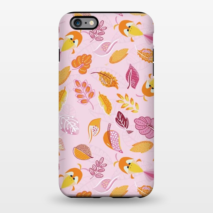 iPhone 6/6s plus StrongFit Cute parrots in a fun tossed pattern with funky leaves in pink and orange by Paula Ohreen