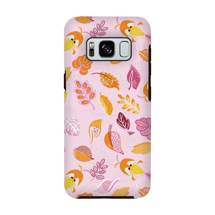 Galaxy S8 StrongFit Cute parrots in a fun tossed pattern with funky leaves in pink and orange by Paula Ohreen