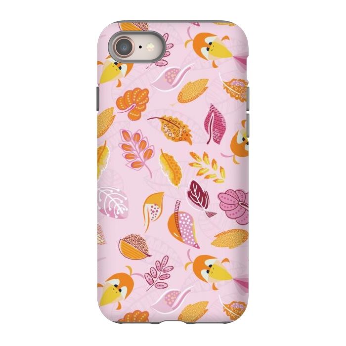 iPhone 8 StrongFit Cute parrots in a fun tossed pattern with funky leaves in pink and orange by Paula Ohreen