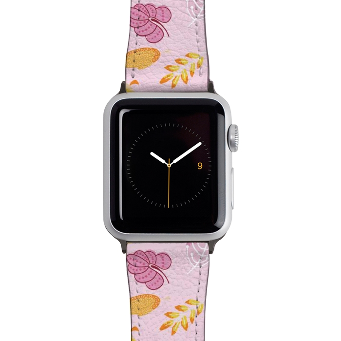 Watch 38mm / 40mm Strap PU leather Cute parrots in a fun tossed pattern with funky leaves in pink and orange by Paula Ohreen