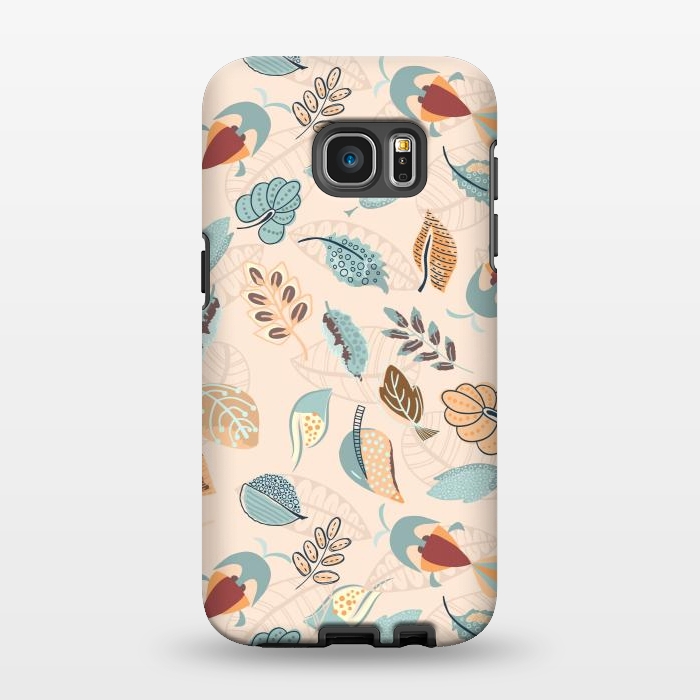 Galaxy S7 EDGE StrongFit Cute parrots in a fun tossed pattern with funky leaves in blue and red by Paula Ohreen
