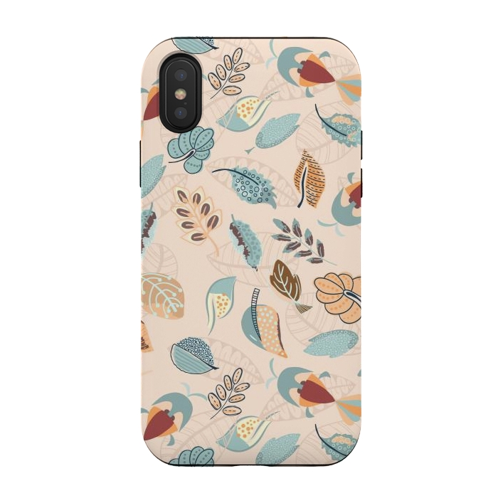 iPhone Xs / X StrongFit Cute parrots in a fun tossed pattern with funky leaves in blue and red by Paula Ohreen