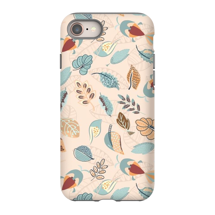 iPhone 8 StrongFit Cute parrots in a fun tossed pattern with funky leaves in blue and red by Paula Ohreen