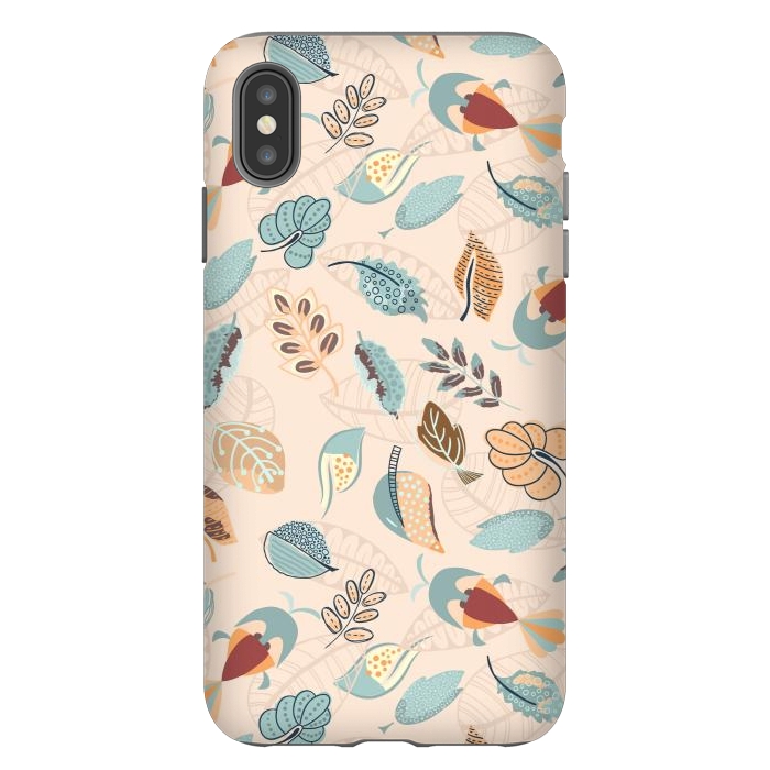 iPhone Xs Max StrongFit Cute parrots in a fun tossed pattern with funky leaves in blue and red by Paula Ohreen
