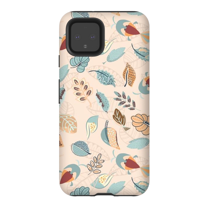 Pixel 4 StrongFit Cute parrots in a fun tossed pattern with funky leaves in blue and red by Paula Ohreen