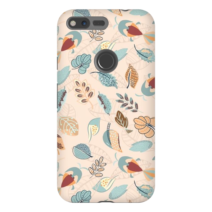 Pixel XL StrongFit Cute parrots in a fun tossed pattern with funky leaves in blue and red by Paula Ohreen