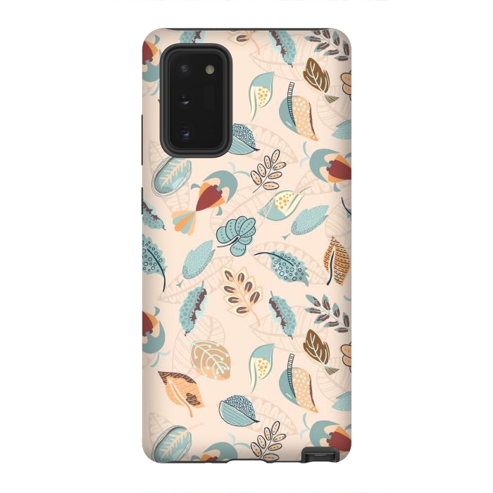Galaxy Note 20 StrongFit Cute parrots in a fun tossed pattern with funky leaves in blue and red by Paula Ohreen