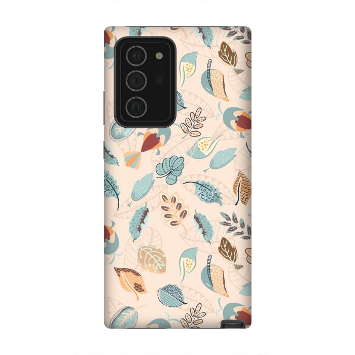 Galaxy Note 20 Ultra StrongFit Cute parrots in a fun tossed pattern with funky leaves in blue and red by Paula Ohreen