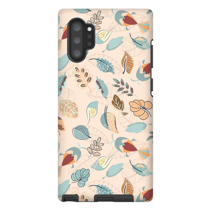 Galaxy Note 10 plus StrongFit Cute parrots in a fun tossed pattern with funky leaves in blue and red by Paula Ohreen