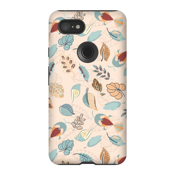 Pixel 3XL StrongFit Cute parrots in a fun tossed pattern with funky leaves in blue and red by Paula Ohreen