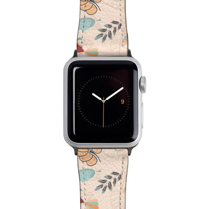Watch 42mm / 44mm Strap PU leather Cute parrots in a fun tossed pattern with funky leaves in blue and red by Paula Ohreen