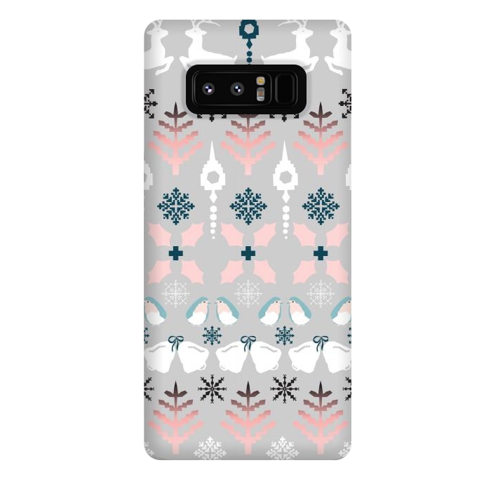 Galaxy Note 8 StrongFit Christmas Fair Isle in Grey, Pink and Blue by Paula Ohreen