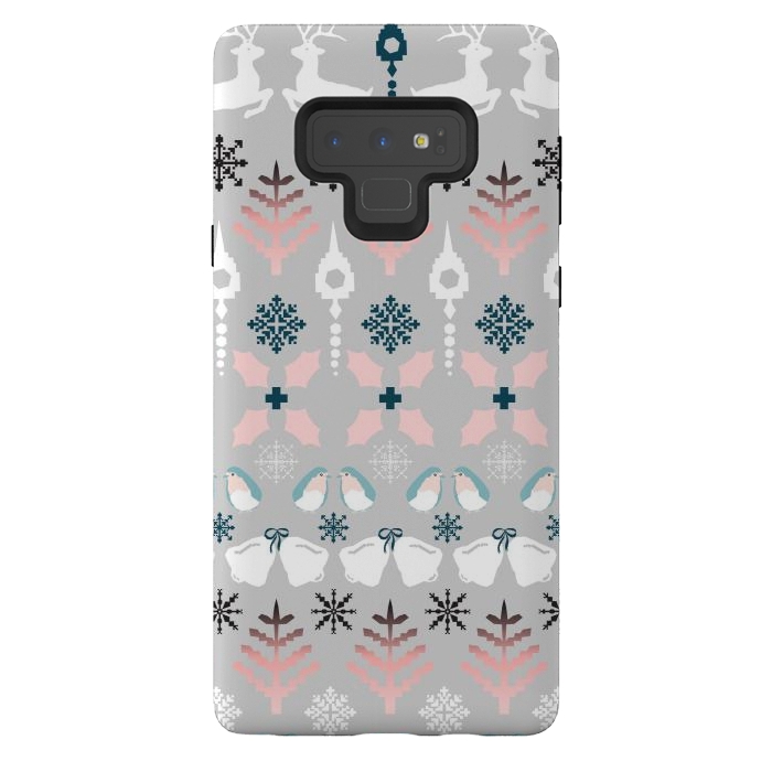 Galaxy Note 9 StrongFit Christmas Fair Isle in Grey, Pink and Blue by Paula Ohreen