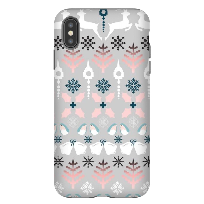 iPhone Xs Max StrongFit Christmas Fair Isle in Grey, Pink and Blue by Paula Ohreen