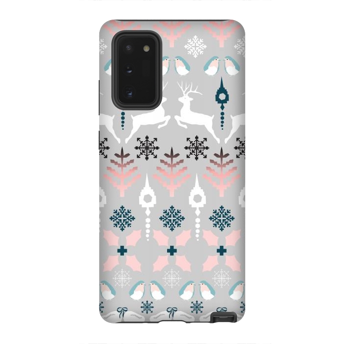 Galaxy Note 20 StrongFit Christmas Fair Isle in Grey, Pink and Blue by Paula Ohreen