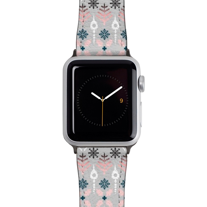 Watch 42mm / 44mm Strap PU leather Christmas Fair Isle in Grey, Pink and Blue by Paula Ohreen