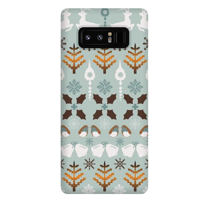 Galaxy Note 8 StrongFit Fair Isle Christmas in blue and brown by Paula Ohreen