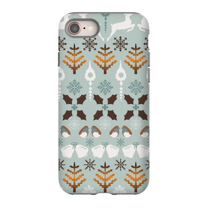 iPhone SE StrongFit Fair Isle Christmas in blue and brown by Paula Ohreen