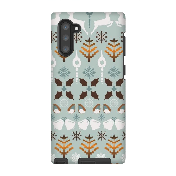 Galaxy Note 10 StrongFit Fair Isle Christmas in blue and brown by Paula Ohreen