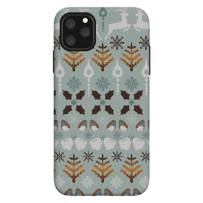 iPhone 11 Pro Max StrongFit Fair Isle Christmas in blue and brown by Paula Ohreen
